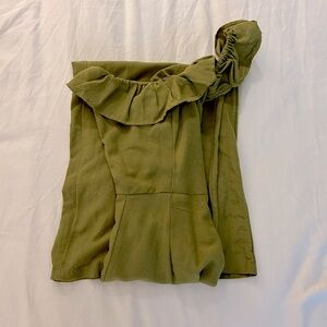 Olive Green Ruffle Shoulder Romper (XS)